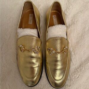 Gucci Gold Women's Loafers with Embellishments